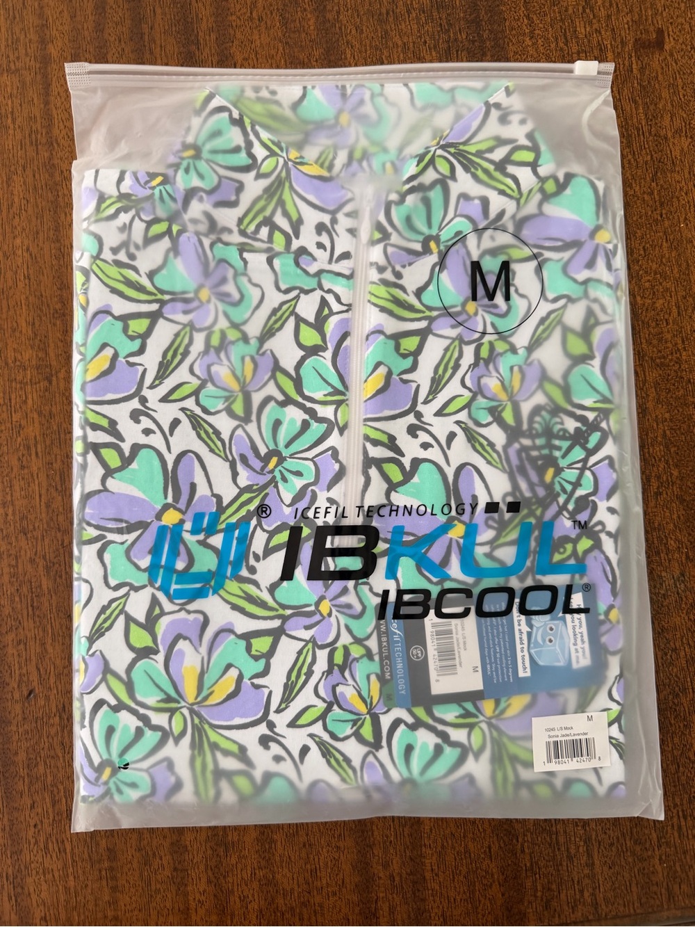 IBKUL Floral Long-Sleeve Zip-Front Top in White, Green & Purple